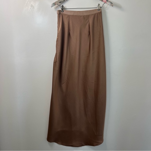 Bishop + Young Brown Midi Slip Skirt with Slit bias cut,size M - Picture 6 of 10
